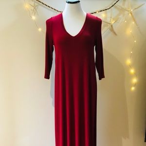 Three Dots Knit Double V Hi Lo Slit Dress Red Med